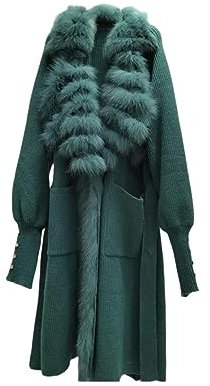 OFTBUY Frauen Lange Pullover Länge 110 cm Spezielle Echt Fuchs Pelz Stricken Übergroßen Mantel Fuchs Pelz Kragen Dame Mode