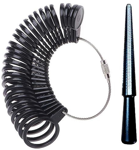 Boolavard Black Plastic Ring Sizer Gauge Set Ring Mandrel Measuring Stick Jewelry Making Tools UK/EU Finger Sizing Loop Ring Tools