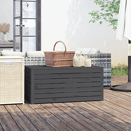Homgoday Gartenbox Kissenbox mit Stauraum Holztruhe mit Deckel Garten Auflagenbox Gartentruhe Gartenkiste Auflagentruhe für Balkon Garten Terrasse Grau 101x50,5x46,5 cm Massivholz Kiefer