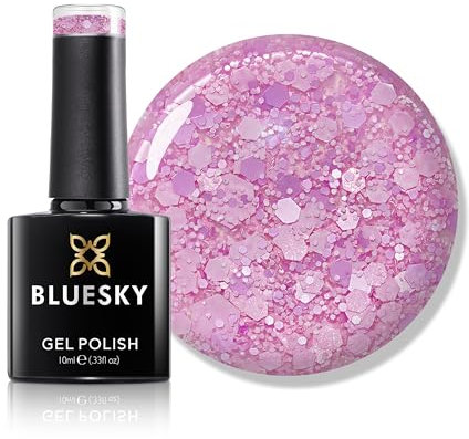 Bluesky Gel Nail Polish 10ml, Glitter Neon 11, Pink Glitter Gel Nail Polish for 21 Day Manicure, Professional, Salon & Home Use, Requires Curing Under LED UV Nail Lamp
