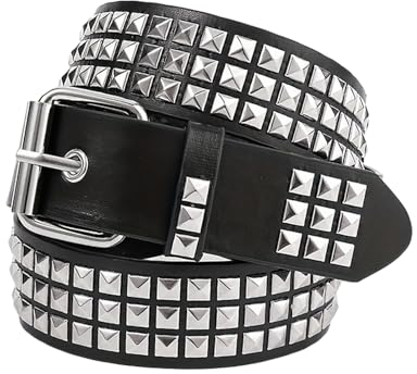 EPINGBP Y2k Nietengürtel für Damen und Herren Rock- und Gothic-Wear (Pyramiden-Nieten, Schwarz)