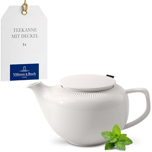 Villeroy & Boch - Afina teapot with lid and Filter, Premium Porcelain Pot for Tea, Made in Germany, Dishwasher-Safe and Microwave-Safe, White