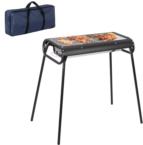 Todeco Barbecue Charbon de bois avec Clip de grille, Portable Barbecue à Charbon Démontable en Acier avec sac de transport pour BBQ Pique-Nique Jardin Camping