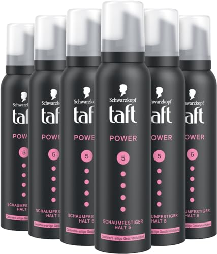 Schwarzkopf Taft Schaumfestiger Power Cashmere (6 x 150ml), Haltegrad 5, Haarschaum für trockenes und strapaziertes Haar, Haarmousse mit kaschmirartiger Geschmeidigkeit, vegane Formel*