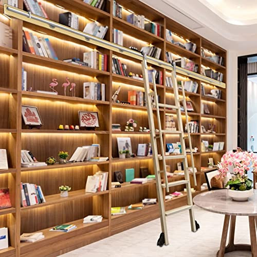 Schiebeleiter-Hardware, Komplettes Set, Bibliotheks-Rollleiter-Schienen-Set, Edelstahl-Rollen-Bibliotheksleiter-Schiene, Bücherregal/Bar/Schrank-Rollleiter-Set, Mit Bodenrolle, Weiß (300 cm (9,8 Fuß