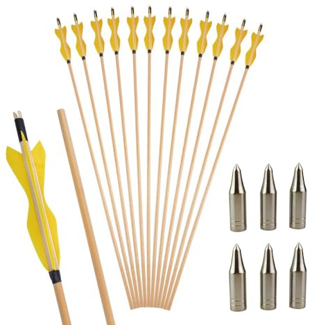 Flèches en Bois pour Le tir à l'arc Plumes de Dinde de 5 Pouces Flèche Cible pour la Chasse Traditionnelle pour Arc recurve Arc Long