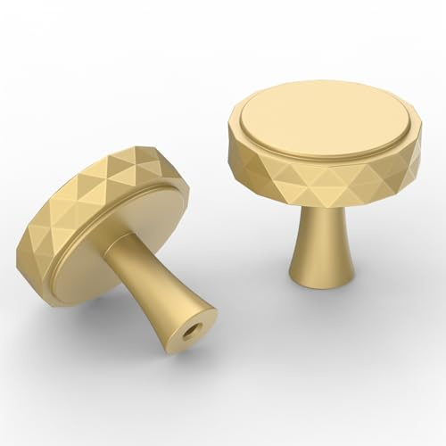 9BUILD 10 Pack Gold Cabinet Knobs - Zinc Alloy Single Hole Cupboard Handles - Round Door Knobs for Drawers and Wardrobes - UK0051