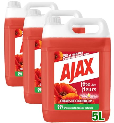 AJAX - Nettoyant Ménager - Multi surfaces & Sol - Fête des Fleurs, Parfum Coquelicots - Sans rinçage - Idéal collectivités - Grand Format Bidon de 5L