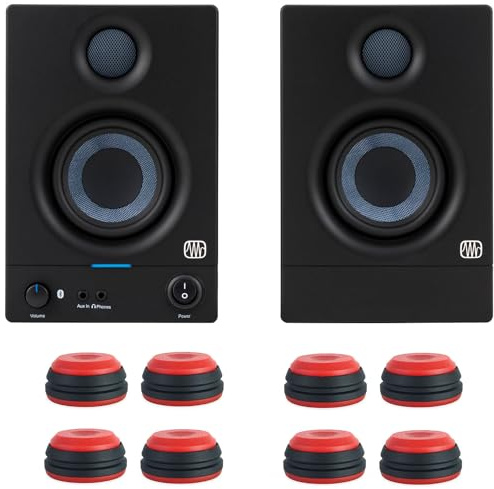 PreSonus Eris 3.5 BT II Generation Bluetooth 5.0 Aktive Studio Monitor-Boxen Lautsprecher 2nd Gen + keepdrum 8 Stück Schwingungsdämpfer Füße in Rot