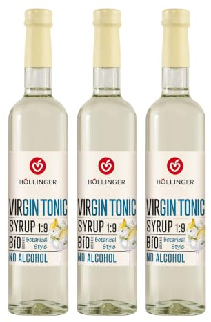 Sciroppo per cocktail biologico Höllinger Virgin Tonic - Organic Alcohol-Free Gin Tonic Syrup, Vegan, 3x500ml Glass Bottle, Refreshing Citrus Aroma