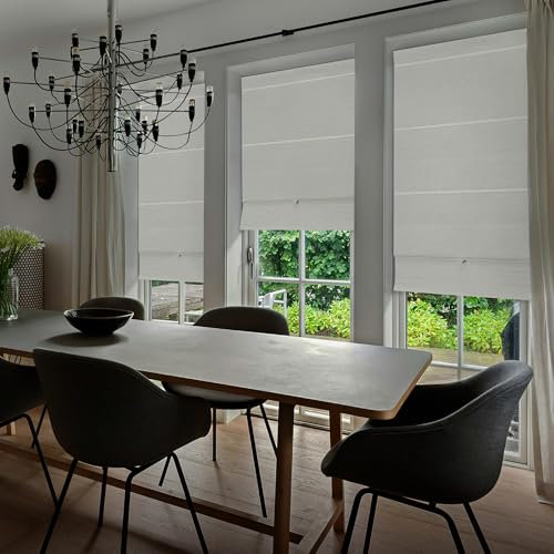 GoDear Design 99.99% Blackout Magnetic Roman Shades, No Drill Cordless Woven Fabric Blinds for Window, Door, Bedroom, Living Room & Kitchen, Thermal Insulation, Energy Efficient, 23W x 65L, Vanilla