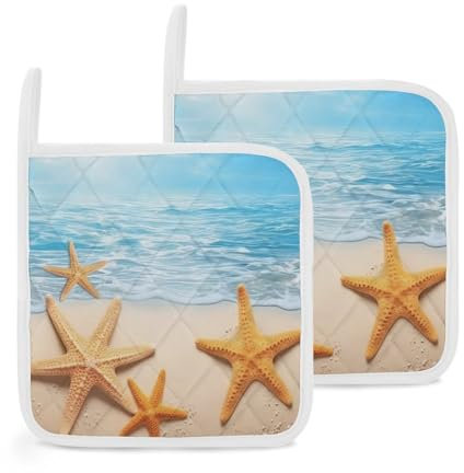 Topflappen, 2er-Set, Untersetzer, quadratisch, Hot Pad, rutschfest, Ofen, 3D, schöner maritimer Sommer, Seestern, Topflappen für Küche, Topflappen, hitzebeständig, Topflappen zum Kochen, Grillen