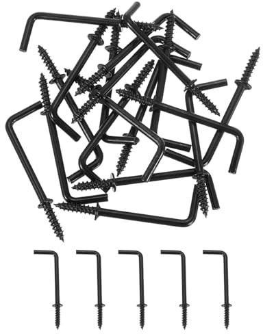 QUARKZMAN 50 Stück L-Form Schraubhaken Hakenschrauben, 18×55mm L-Förmige Kleine Schraubhaken Haken zum Schrauben Rechtwinklige Haken aus Kohlenstoffstahl Hakennägel Haken, Schwarz