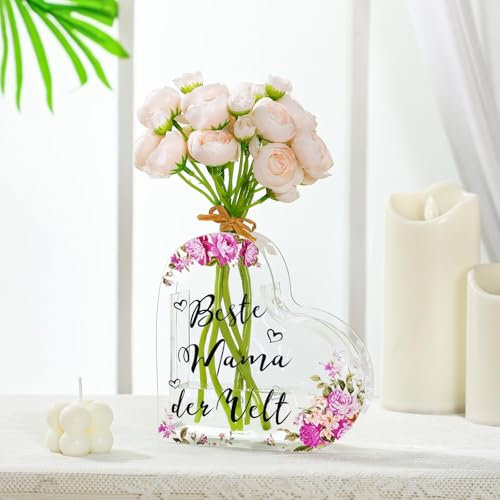 Mama Beste Mama der Welt Herz Acrylic Vase für Blumen Geschenk, Geburtstagsgeschenk Flower Vase, Geschenk Geburtstag Muttertag Christmas Decoration