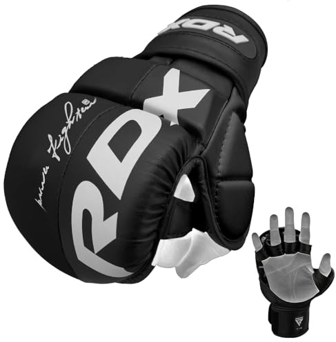 RDX MMA Guanti da Combattimento per Arti Marziali, Muay Thai, Kickboxing - Palmo Aperto Ventilato per Grappling, Karate - Adulto