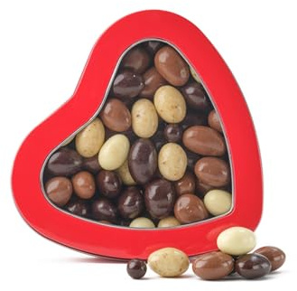 Walnut Tree Heart-Shaped Tin – Gourmet Almonds Gift, Chocolate Covered – Handpacked in the UK – Great Taste Award Winner – Luxury Gift Selection, Birthday, Anniversary, 300g
