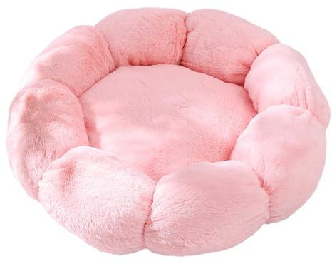 ＡＷＨＡＯ Katzenbett für Hauskatzen, Weiches Haustier Nistbett, rutschfest, Herbst/Winter, Süße Form, Bequemes Plüschkissen, Kleines Hundebett, Rosa 50cm