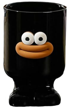 Taza de café creativa de cerámica divertida de 300 ml, para la oficina, una sola taza, cara sonriente con pies, color negro, 300 ml