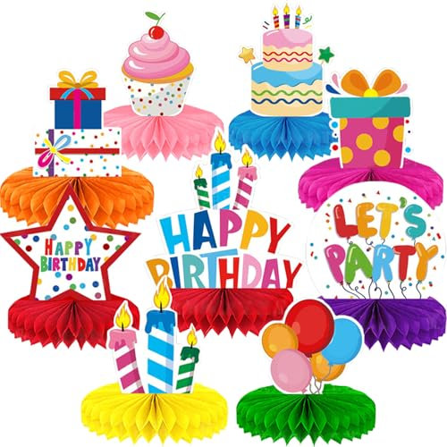 AUNGKWANG 9 Pezzi Centrotavola a Nido d'ape, Compleanno Centrotavola a Nido d'Ape, Addobbi Compleanno Bambino, Decorazioni Colorate per Feste per Bambini