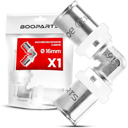 BOOPARTS – 1 Pezzo – Gomito a Pressare 90° Ø16mm (16x16) per Tubo Multistrato | Raccordo Curva Profilo TH in Ottone Nichelato | Impianti Idraulici e Riscaldamento