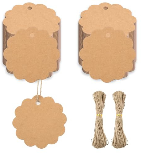Geschenkanhänger Kraftpapier Etiketten,200 Stück Kraftpapier Anhänger Papier, Runde 6cm Geschenkanhänger zum Beschriften mit Schnur 40M,Hängeetiketten für Geschenkverpackung,Hochzeit,Handmade(Braun)