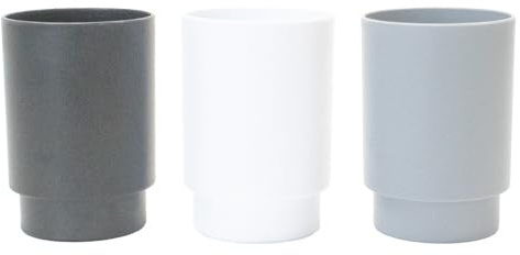 Essential Plastic Toothbrush Holder Tumbler – Bathroom Cup (10cm) – Assorted Colours (White, Grey, Black)