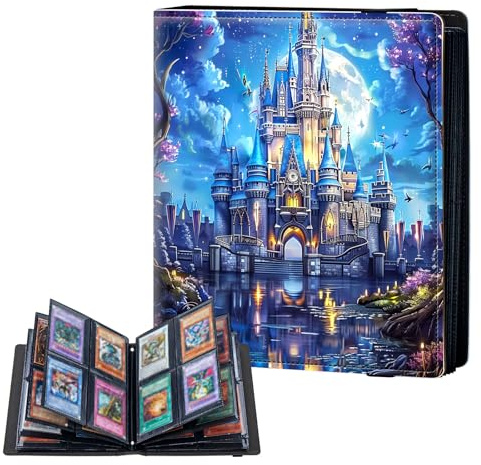 ETLKJVBL 4 Pocket Trading Card Binder, Card Collection Binder for TCG, MTG, Sports Cards, Baseball, Castle in Moonlight Surrounded Trading Card Book Holder for Collectors, Top Loader Binder