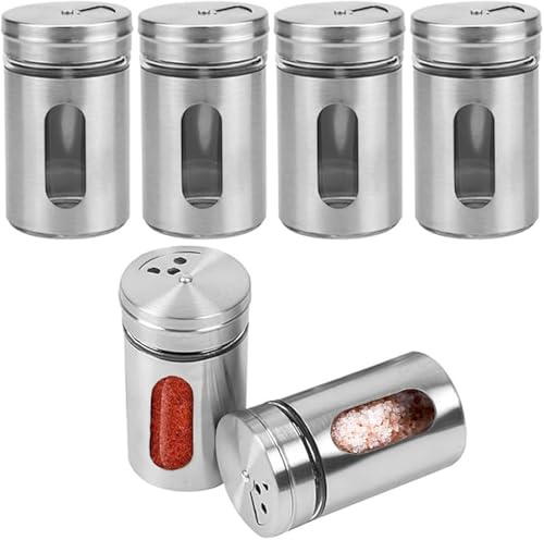 MITUMORMOR 6 Stück Gewürzbehälter Spice Jars, Kleine Gewürzdosen, Gewürzgläser Rund, 80ml Gewürzbehälter mit Edelstahl Deckel, Gewürz Organizer für Salz, Pfeffer, Gewürze, Aufbewahrung