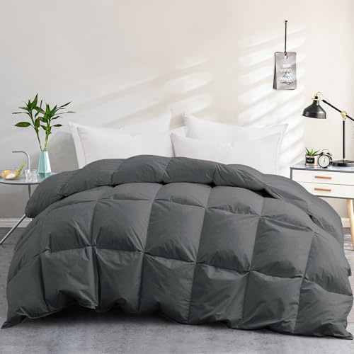 Deodar Edredón nórdico Toda Temporada Que Contiene 1135 GR Pluma | Esponjoso 100% algodón Funda nórdica 200 * 220 Gris Oscuro