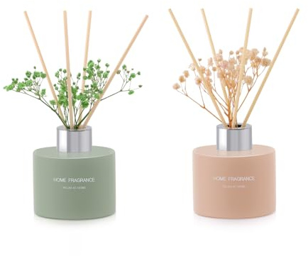 L'odeur Vill Diffuseur de Parfum,Diffuseur Parfum Maison avec 12 Bâtonnets Diffuseur Parfum, Decoration pour Chambre, Salon, Salle de Bain, Bureau, 2×120ml(Vanille/Clean Linen)