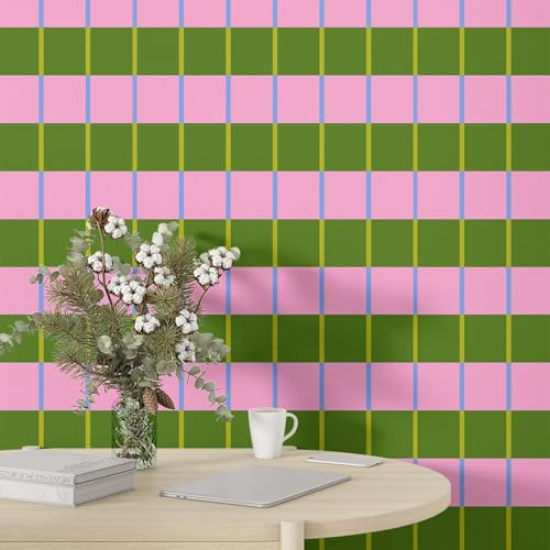 Fchen art Retro-Tapete, kariert, zum Abziehen und Aufkleben, 70er-Jahre, flippiges kariertes Kontaktpapier, geometrisch, wasserfest, neutrales Schachbrett-Dekor für Badezimmerschrank, 45 x 200 cm