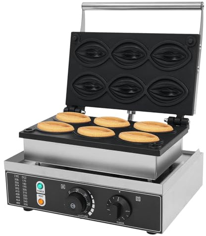 YUMIONB 1550W Waffle Maker, Electric Waffle Maker 6 Pcs Non Stick Abalone Shape Stainless Steel Commercial Strange Shape Waffle Machine Breakfast Station Breakfast Sandwich Maker for Bakeries