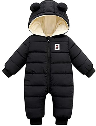 Generisch 2026 Grenouillère chaude combinaison de neige avec manteau en duvet pour garçon Combinaison d'extérieur Veste fille bébé Manteau rembourré Garçons Veste, Noir , 12-18 mois