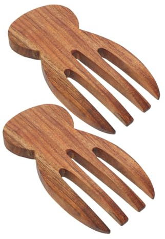 VICASKY 2pcs Wooden Salad Hands Salad Spoons Serving Pasta Comfortable Grip Kitchen Utensils Cooking Nonstick Safe