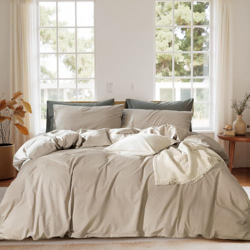 Sedefen Bettwäsche 200x220 cm Baumwolle Khaki,Oeko-TEX zertifizierte | Baumwollbettwäsche,Renforce Bettwäsche,Leinenoptik Bettwäsche für Allergiker,Bettbezug mit Reißverschluss 2 Kissenbezug 80x80