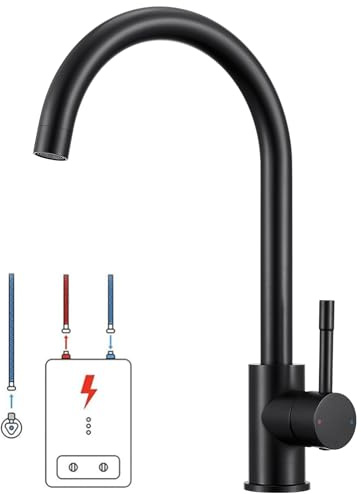 CECIPA Grifo de cocina de baja presión, color negro, para caldera, giratorio 360°, grifo de cocina con 3 conexiones G3/8, fácil instalación