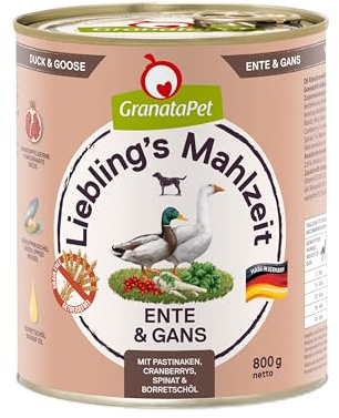 GranataPet Liebling's Mahlzeit Pato & Gans, Comida húmeda para Perros, Comida para Perros sin Cereales y sin azúcares, pienso Completo, 12 x 800 g
