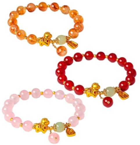 2026 Jahr des Pferdes Kristallperlen-Armband, verstellbarer Glücksbringer, Sternzeichen-Schmuck mit Pferde-Anhänger, Feng Shui, Geschenk, Neujahr, Eine Größe, Holz, Achat
