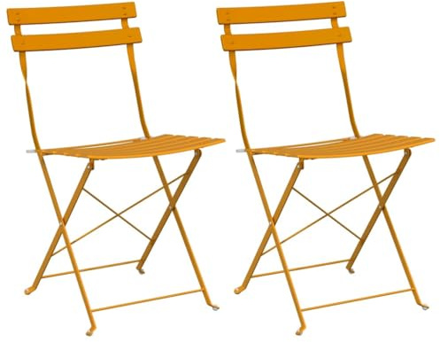 Mokuyary Gartenklappstuhl 2er Set Senf 42 x 46 x 82cm Metall Balkonstuhl Terrassenstühl, Esszimmerstühle für Terrasse， Garten, Balkon