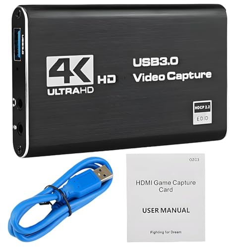 1 Set 4K HDMI Video Capture Card, Audio Video Capture Card, USB 3.0 1080P 60FPS Recorder HDMI Loop-Out, Game Capture for Streaming Works for PS5/Switch/Camera/PC/OBS