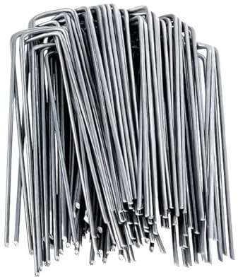 100 Grapas de jardín Tipo U Resistentes for paisajismo, Vallas, Tubos, estacas, pasadores césped, galvanizadas for Sujetar el y Clavos Tierra para Hierba Artificial