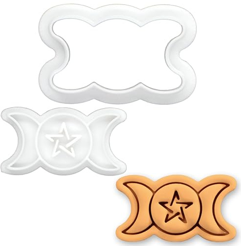 BAKERLOGY Triple Goddess Mini Cookie Cutter and Stamp Set – Moon Phase Fondant Embosser, Wiccan Cupcake Topper Mold for Pagan, Witchy Party & Spiritual Baking