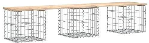 mtlskopl Gartenbank aus Gabionen 203x44x42 cm Massivholz Kiefer Robuster Gabionen-Sockel & Modernes Design Outdoor Sitzbank für Garten Balkon und Terrasse