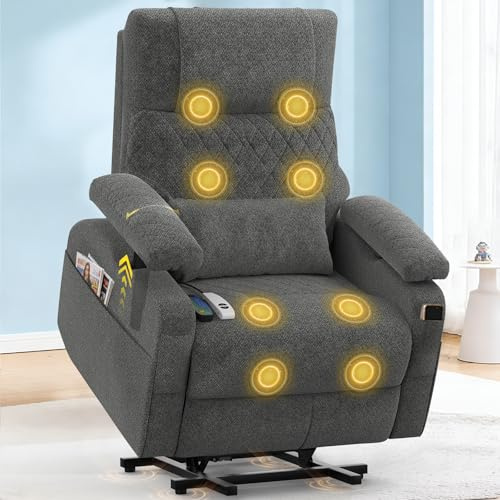 Relaxsessel Fernsehsessel Elektrischer Massagesessel mit Wärmefunktion,3D Verstellbare Armlehnen, Zusätzliche Lendenwirbelstütze,TYP C&USB-Anschlüsse,4 Aufbewahrungstaschen,TV Sessel für Heimkino