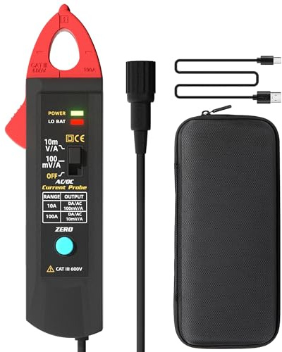 BSIDE UP1 Sonda di Corrente per Oscilloscopio AC/DC 10mA-100A 20kHz, Pinza Amperometrica per Oscilloscopio Ricaricabile con connettore BNC e custodia