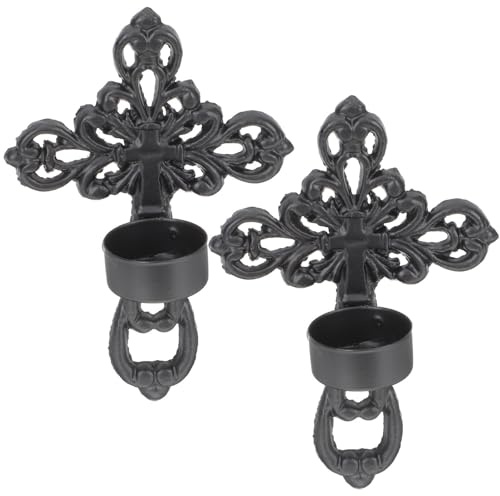 TOVINANNA Candelabro de Hierro en Forma de Cruz Negro, Soporte de Velas de Pared Elegante y Resistente para Bodas y Cenas, Pack de 2 Piezas Decorativo y Funcional