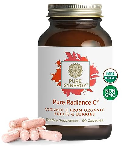PURE SYNERGY Pure Radiance C | Organic Vitamin C Capsules | 100% Natural, Whole Food, Non-GMO Supplement with Camu Camu Extract | for Immune and Collagen Support (90 Capsules)