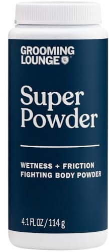 Grooming Lounge Super Powder - Mens Odor, Itch and Chafing Defense for the Groin, Body, and Feet - Friction Control and Excess Sweat Absorber - Anti-Chafe, Perspiration, Rash Relief Talcum - 4.8 oz