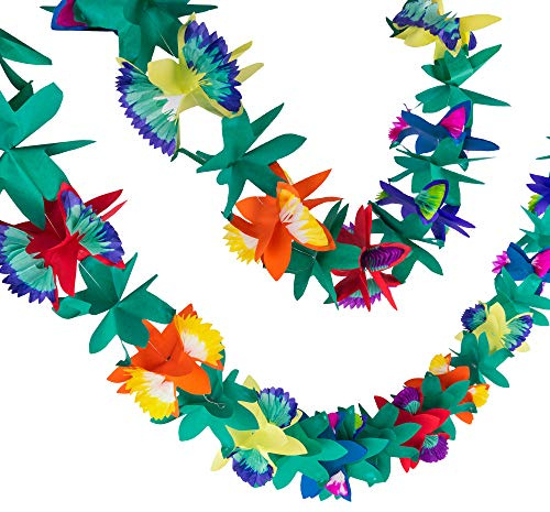 Super Z Outlet 9 Foot Paper Garland Tropical Hibiscus Decorations, Multicolored Tissue Flower Leaves Banner for Luau Party, Birthday, Hawaiian Theme