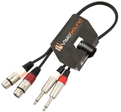2x Female XLR to 2x 6.35mm 1/4 Mono Jack Twin Lead Audio Signal Cable 0.5m